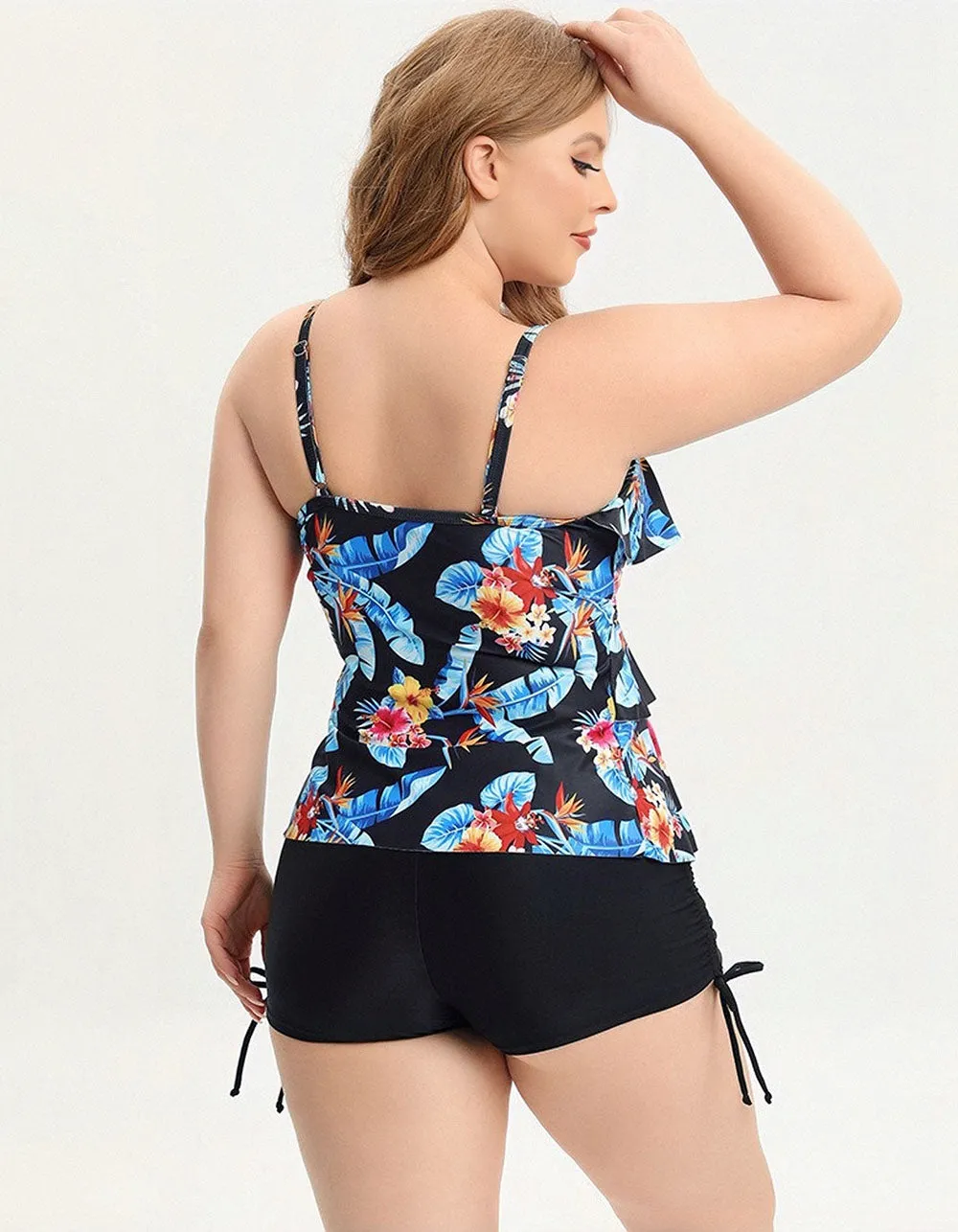 Plus Size Strap Backless Printed Two-piece Bikini Swimwear Sets