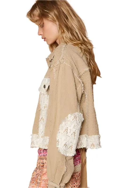 POL Crochet Patch Embroidered Button Up Jacket