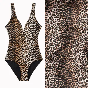 Premium Digital Printed Swimwear Lycra Design-15 Black & Brown Leopard