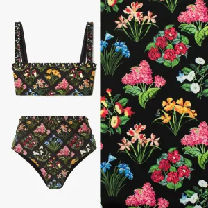 Premium Digital Printed Swimwear Lycra Design-4 Flower Squares on Black