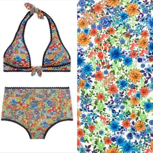 Premium Digital Printed Swimwear Lycra Design-6 Multicolour Florals on White