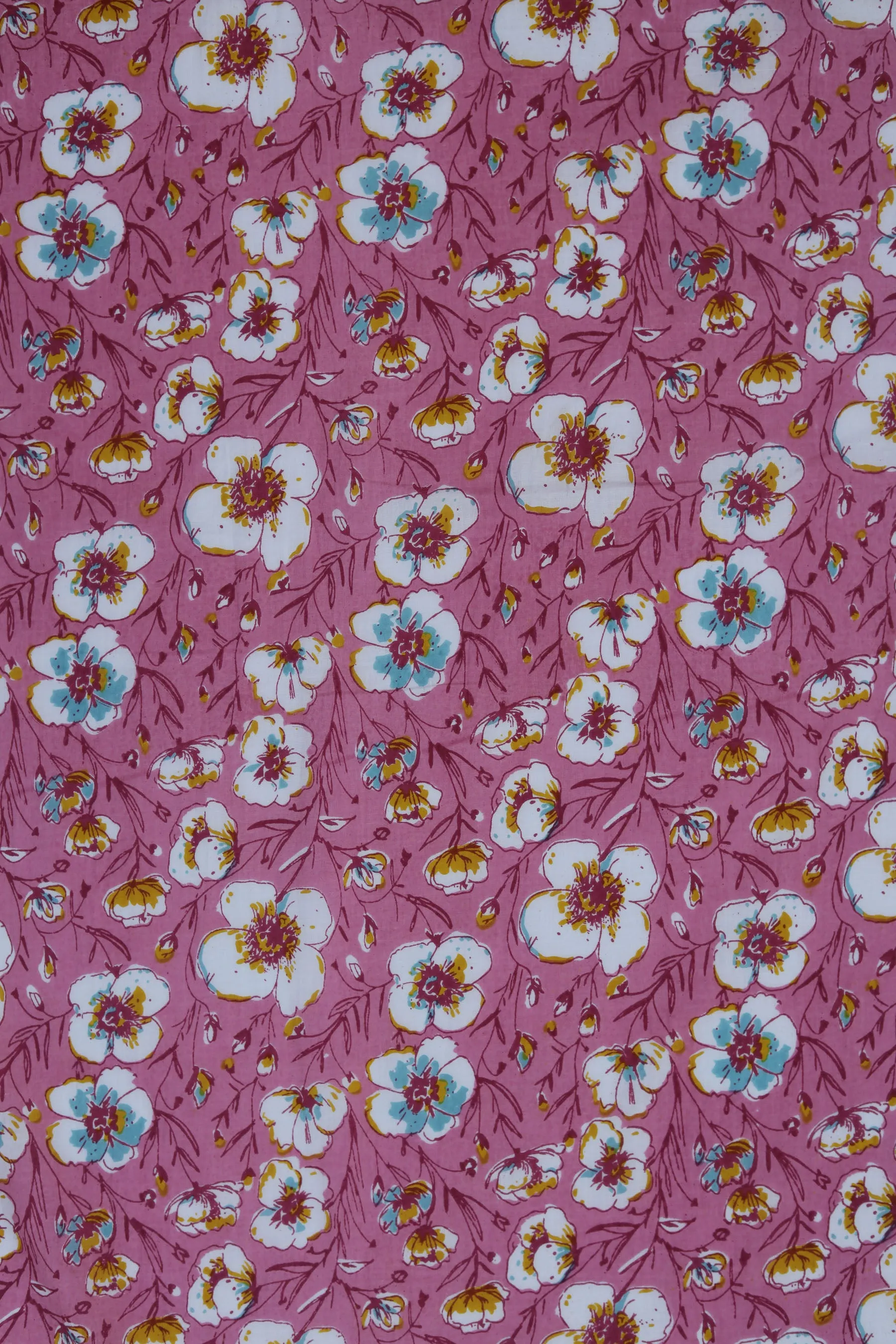 Pure Cotton Light Pink Floral Hand Block Printed Fabric