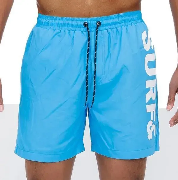 Solid Lined Beach Swim Text Swim Shorts