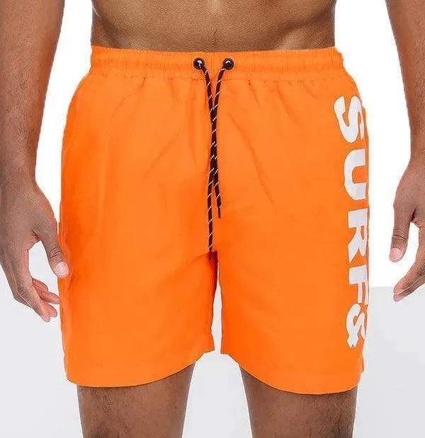 Solid Lined Beach Swim Text Swim Shorts