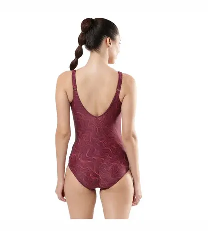 Speedo Women's Endurance 10 Brigitte Printed One Piece Swimwear - Black & Wineberry