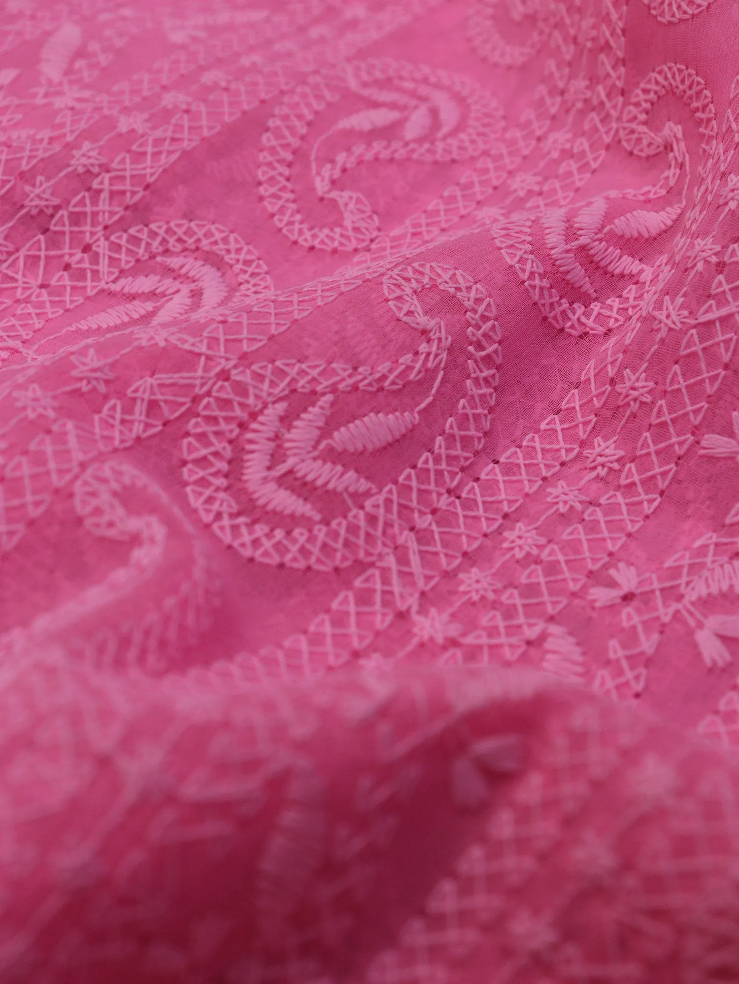 Stunning Pink Chikankari Georgette Fabric - 1 Mtr Embroidered