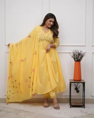 Traditional yellow  Kurta with Dupatta & Pant Set