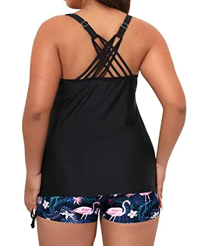 Tummy Control Bathing Suit Plus Size Swimwear For Women-Black Flamingo