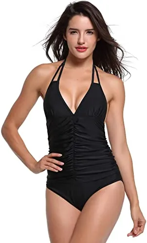 Upopby Backless Tummy Control Bathing Suits Plus Size One-Piece Swimsuit