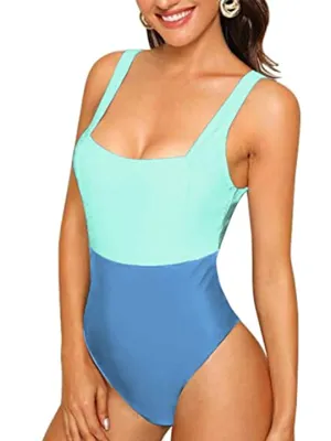 Upopby Women's Color Block High Waist Sports One-Piece Swimsuit