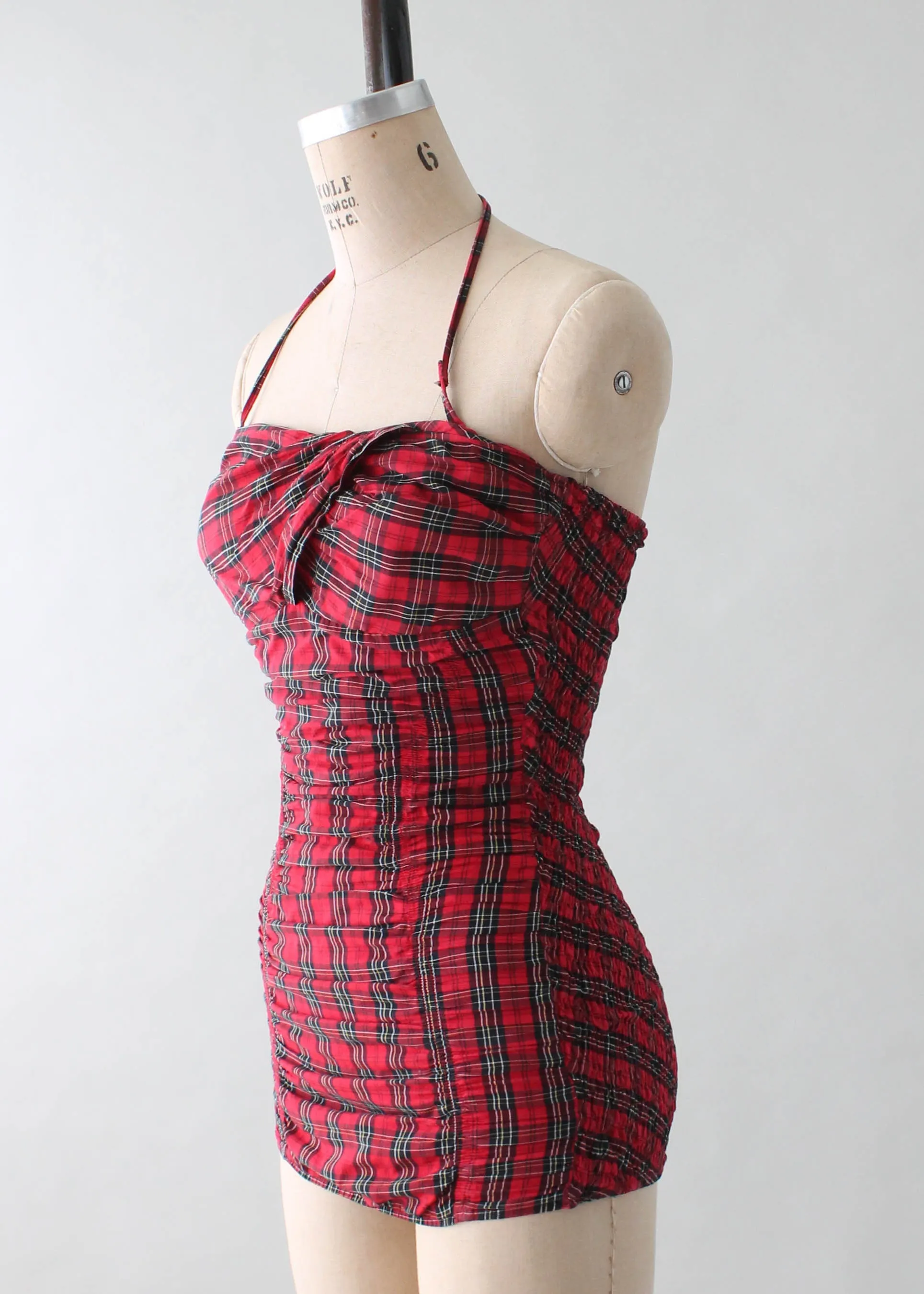 Vintage 1950s Jantzen Red Plaid Pin Up Swimsuit