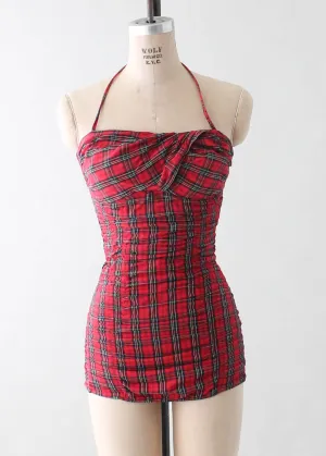 Vintage 1950s Jantzen Red Plaid Pin Up Swimsuit