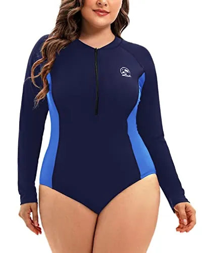 Women's Long Sleeve Plus Size Rash Guard For Women Upf 50  Protection-Navy Blue