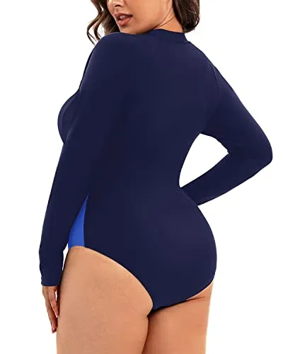 Women's Long Sleeve Plus Size Rash Guard For Women Upf 50  Protection-Navy Blue