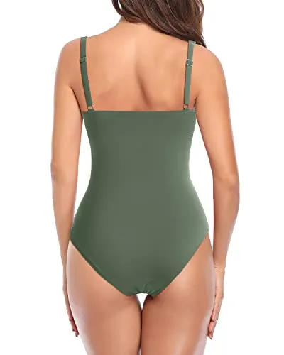 Women's Slimming V Neck Swimsuit Tummy Control One Piece Bathing Suit