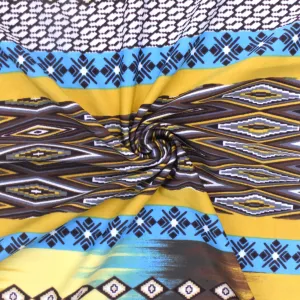 Yellow-Brown-Multi Stripe Aztec Printed Stretch Activewear Knit Fabric